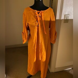 Puro Lino, Imported 100% Linen, Orange Maxi Dress…